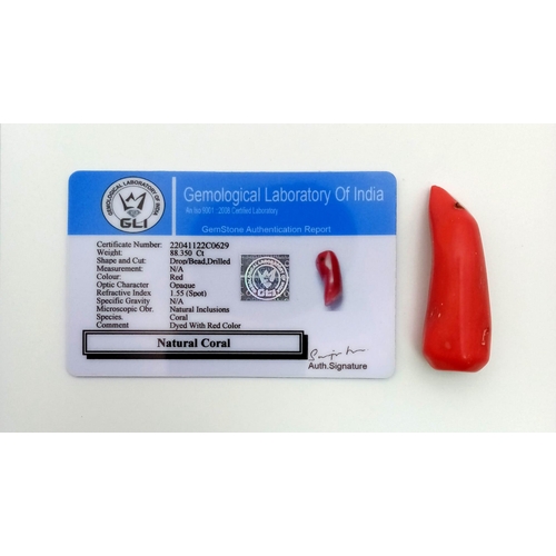 1483 - 88.350ct Natural Coral. Drop Bead/ Drilled. GLI Certified.