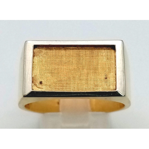 1484 - A Swiss 18K Two-Colour Gold Signet Ring. Size U. 18.62g total weight.