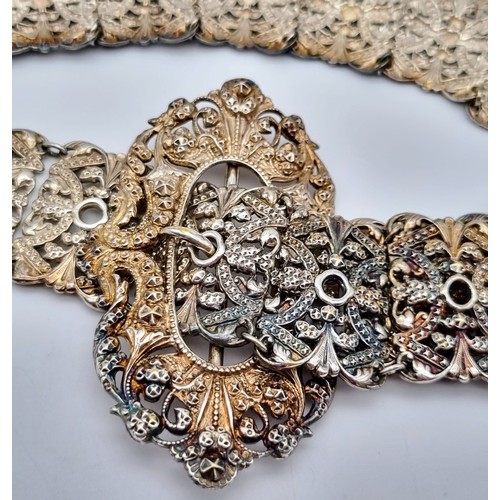 1486 - A Wonderfully Crafted Antique Solid Silver Continental Victorian Belt. 75cm length. 188g total weigh... 