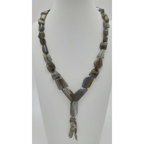 1487 - Labrodorite tumble Beads Necklace with 925 silver Clasp, 370cts total, necklace length 42cm