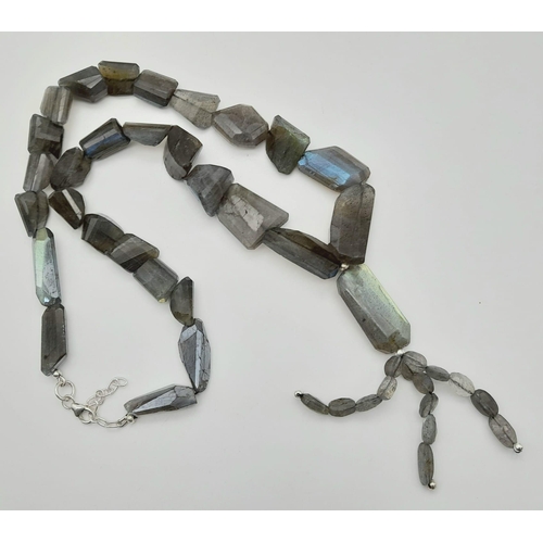 1487 - Labrodorite tumble Beads Necklace with 925 silver Clasp, 370cts total, necklace length 42cm