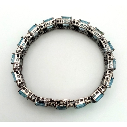 1488 - Blue Topaz and Rose Cut Diamond Bracelet in 925 Silver, Length 18cm, Total Weight 34.7 grams