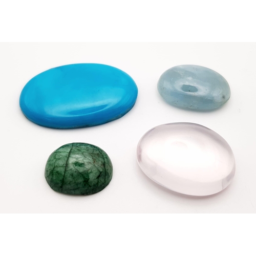 1500 - Lot 0f 4 certified Gemstones- 10.82ct Oval cabochon Emerald & 33.050ct Oval cabochon Turquoise & 34.... 