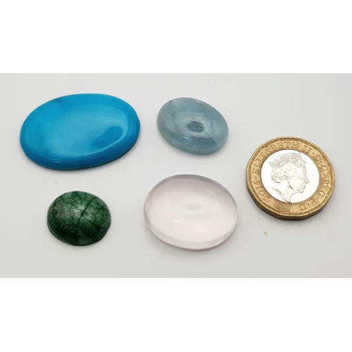 1500 - Lot 0f 4 certified Gemstones- 10.82ct Oval cabochon Emerald & 33.050ct Oval cabochon Turquoise & 34.... 