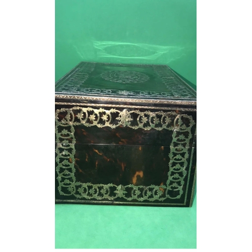 795 - A large English Victorian rare 19th Century antique 9k Gold Inlay Tortoiseshell casket Jewellery Box... 