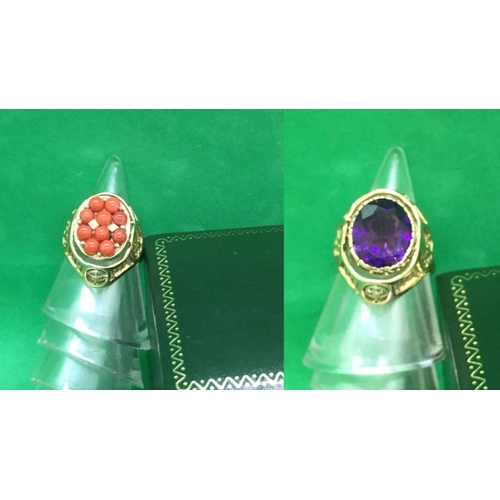 963 - A Antique Novelty Rare 14k solid Yellow Gold Spinning or Reversible Coral Amethyst Ring.

2 in 1 RIN... 