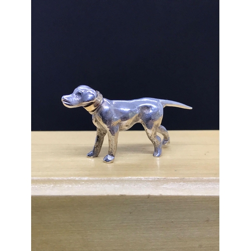 1105 - A Rare vintage  solid silver hunting dog with 9k gold dog collar Birmingham hallmarks in great condi... 