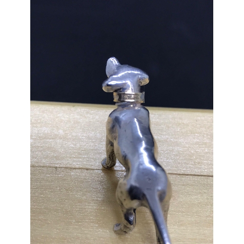 1105 - A Rare vintage  solid silver hunting dog with 9k gold dog collar Birmingham hallmarks in great condi... 