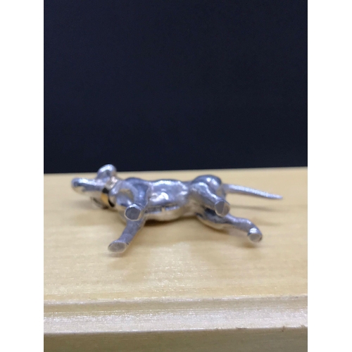 1105 - A Rare vintage  solid silver hunting dog with 9k gold dog collar Birmingham hallmarks in great condi... 