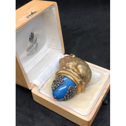 898 - Stunning Russian unusual silver gilt enamel gerbil /Hamster diamond lighter 

Weight 97.3 grams 
Len... 