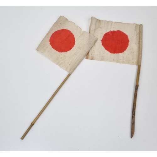 1017 - A Pair of WW2 Japanese Bamboo and Paper Patriotic Flags 50cm length approximately