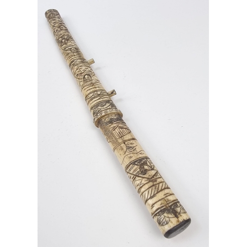 1023 - An Early 20th Century Japanese Ornate Short Sword with Carved Bone Handle and Saya (Scabbard)-48cm L... 