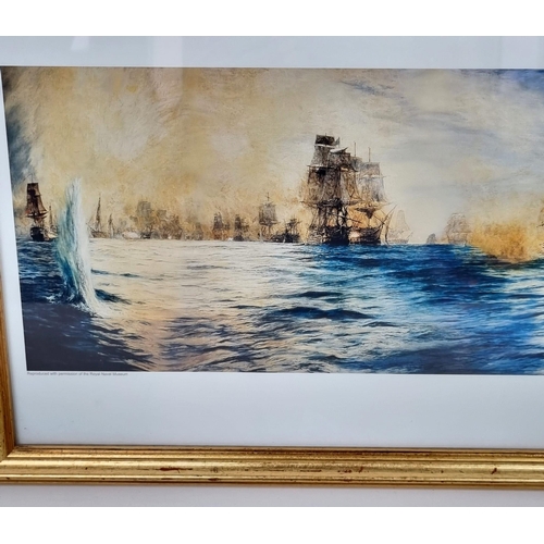 1048 - An Excellent Vintage Framed and Glazed Print Panorama of the Battle of Trafalgar 1805 from the Origi... 