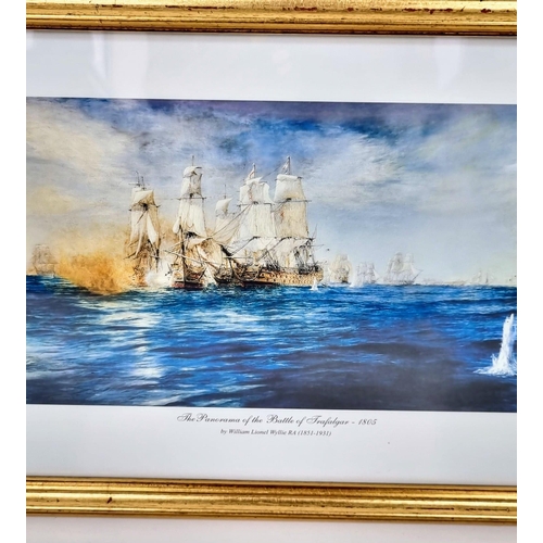 1048 - An Excellent Vintage Framed and Glazed Print Panorama of the Battle of Trafalgar 1805 from the Origi... 