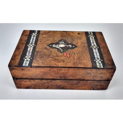 1303 - An Antique Victorian Writing Box/slope. Ink well and pen compartments. Pull up storage compartment w... 