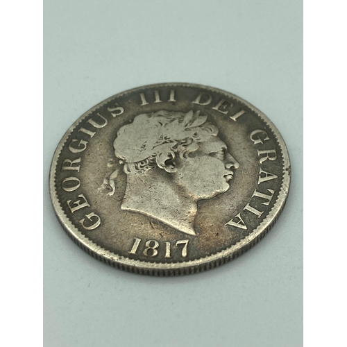 42 - SILVER GEORGE III HALF CROWN 1817 in extra fine condition having bold and clear definition with rais... 