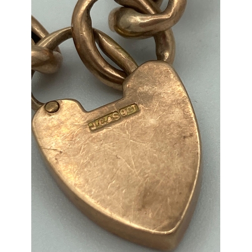 70 - Vintage 9 carat GOLD BRACELET with GOLD HEART PADLOCK. All links individually marked for 9 ct. 11 gr... 