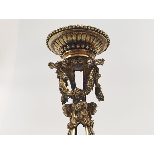 744 - Four extraordinary rare German antique (19th Century) silver gilt candelabra. Complex ornate and emb... 