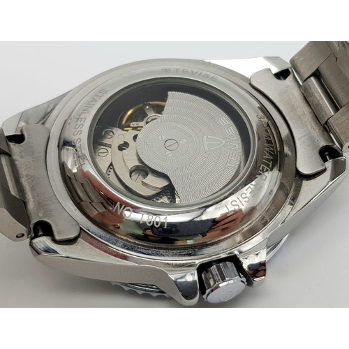 1316 - A Tevise Automatic Gents Watch. Stainless steel strap and case - 42mm. Skeleton back. Silver tone di... 