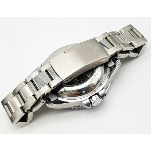 1316 - A Tevise Automatic Gents Watch. Stainless steel strap and case - 42mm. Skeleton back. Silver tone di... 