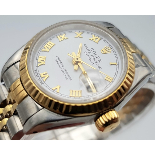 177 - A Rolex Oyster Perpetual Datejust Automatic Ladies watch. Two tone, steel and gold strap and case - ... 