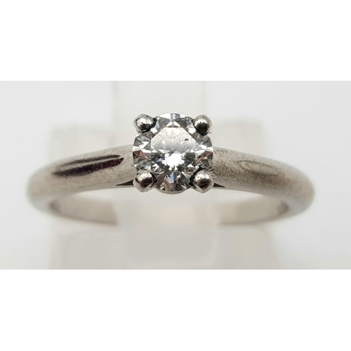 354 - A Cartier 950 Platinum Diamond Solitaire Ring. 0.31ct exceptional brilliant round cut diamond. Size ... 