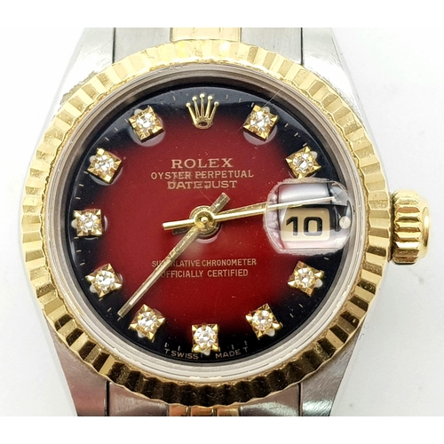 37 - A Rolex Oyster Perpetual Datejust Ladies Automatic Watch. Two tone, gold/silver strap and case - 26m... 