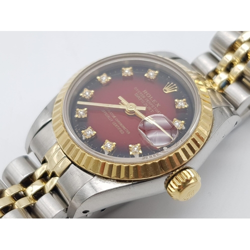 37 - A Rolex Oyster Perpetual Datejust Ladies Automatic Watch. Two tone, gold/silver strap and case - 26m... 