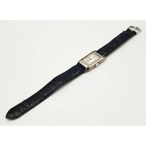 382 - A Rare Vintage Rolex Art Deco Tank-Style Watch. Leather strap with Rolex buckle. Two tone case - 25 ... 