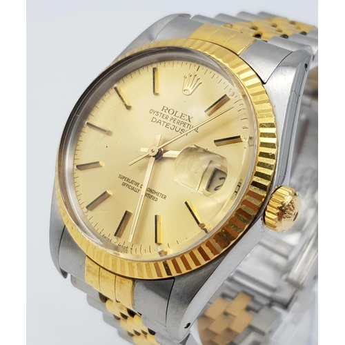 507 - A Rolex Oyster Perpetual Datejust Automatic Gents Watch. Two tone, gold/steel strap and case - 36mm.... 