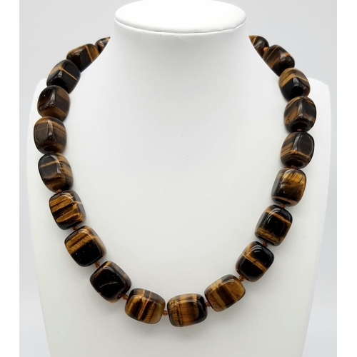 727 - A Tigers Eye Rectangular Beaded Necklace. Chunky beads. 44cm.