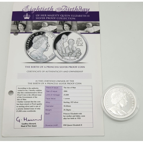 822 - 2006 Sterling Silver Crown Coin Queen Elizabeth II 80th Birthday Commemoration 28.28 grams with Cert... 