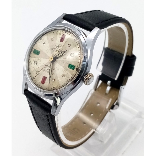 1067 - A Vintage Hirondor Mechanical Watch. Leather strap. Case - 32mm. Gemstone set dial. Mechanical movem... 