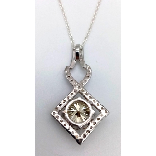 1151 - A 4.5ct Moissanite Champagne Pendant with White Stone Accents set in 925 silver with disappearing si... 