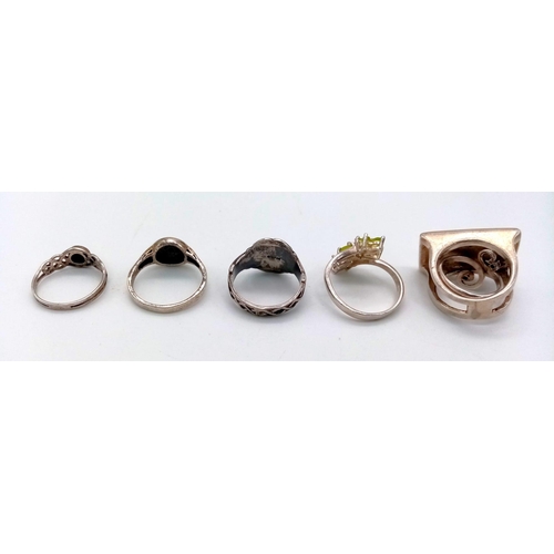 1304 - Six Very Different Silver Rings. Four Size N. 28g total weight