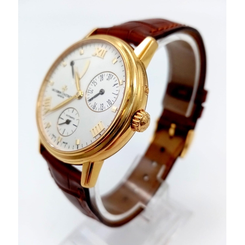 191 - A Vacheron Constantin Gents 18K Gold Chronograph Watch. Leather strap with 18k gold buckle. 18k gold... 