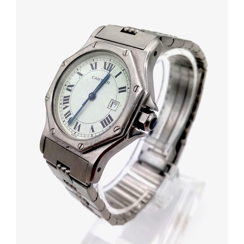 535 - An Automatic Cartier Ladies Watch. Stainless steel strap and octagon case - 30mm. White dial with Ro... 