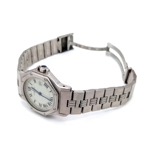 535 - An Automatic Cartier Ladies Watch. Stainless steel strap and octagon case - 30mm. White dial with Ro... 