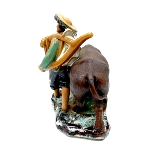 874 - Excellent Condition Vintage Chinese Pottery Figure of Chinese Worker with a Water Buffalo 19cm Lengt... 