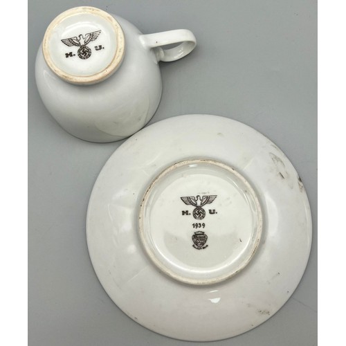 861 - A WW2 German Cup & Saucer Dated 1939 Marked: H.U. for Heers Unterkunft (Quartermasters Stores).