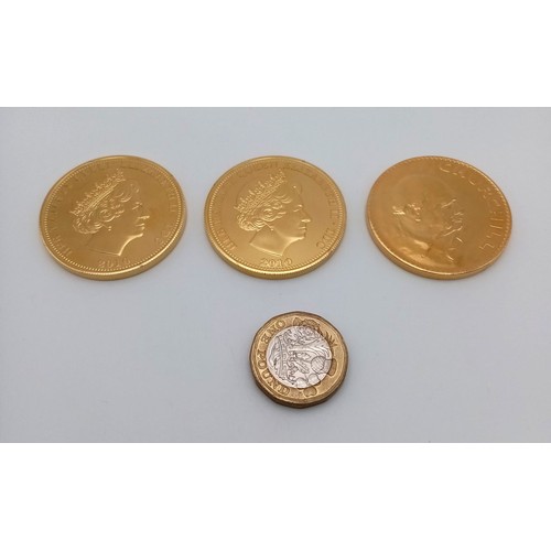 1068 - A Set of Three Mint Condition Gilt and Coloured Image One Crown Coins in Capsules