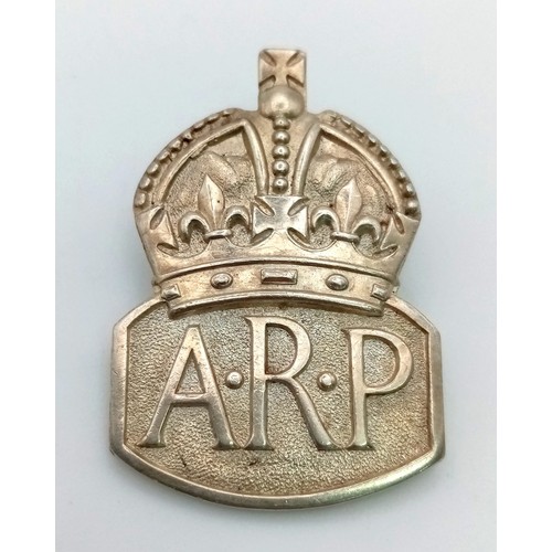 853 - A 1939 Fully Hallmarked Silver London WW2 ARP Button Badge or Lapel Pin 4cm Length