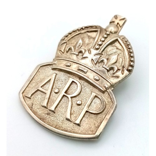 853 - A 1939 Fully Hallmarked Silver London WW2 ARP Button Badge or Lapel Pin 4cm Length