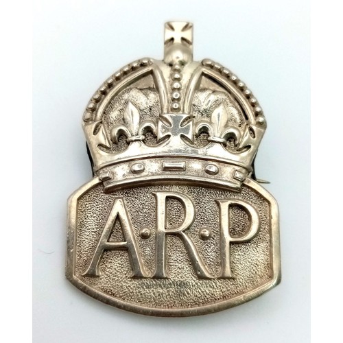 860 - A 1937 Fully Hallmarked Silver London WW2 ARP Badge or Brooch 4cm Length