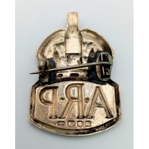 860 - A 1937 Fully Hallmarked Silver London WW2 ARP Badge or Brooch 4cm Length