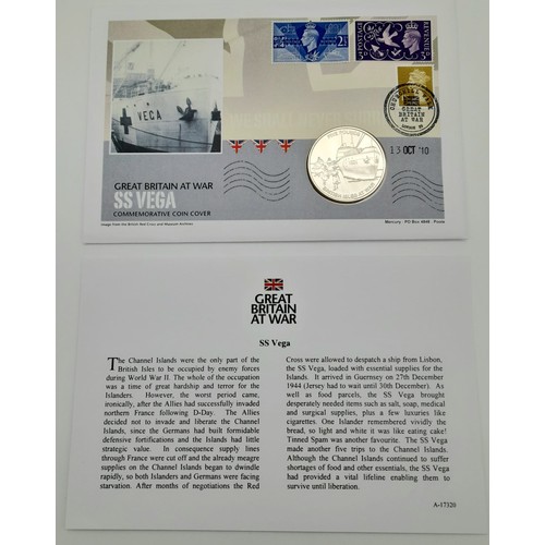 1149 - Excellent Condition Great Britain at War ‘SS Vega Hospital Ship’ First Day Cover £5 Coin and Stamp D... 