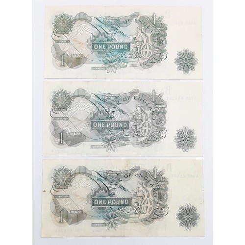 1103 - Three High Grade Hollum Bank of England One Pound Notes.