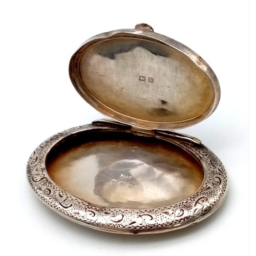 1188 - An Antique Sterling Silver Engraved Chatelaine Powder Compact. Hallmarks for Birmingham 1920. 5.5 x ... 