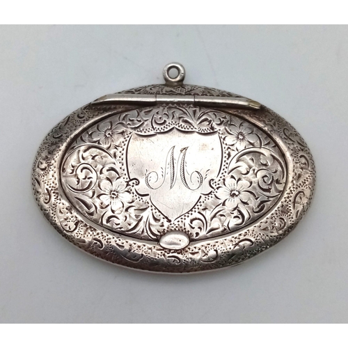 1188 - An Antique Sterling Silver Engraved Chatelaine Powder Compact. Hallmarks for Birmingham 1920. 5.5 x ... 