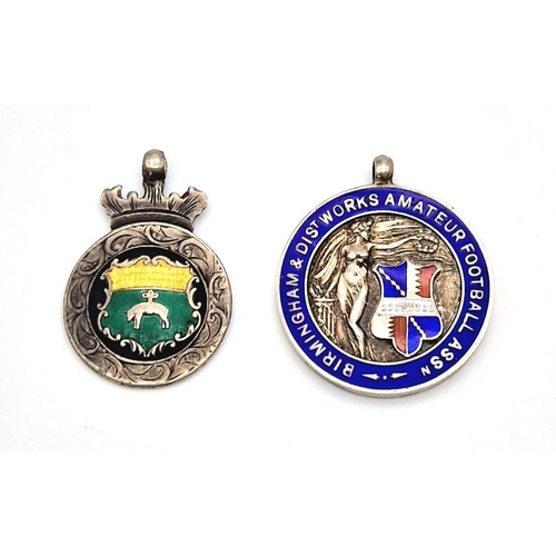 1319 - Two Vintage Sterling Silver and Enamel Football Medals.